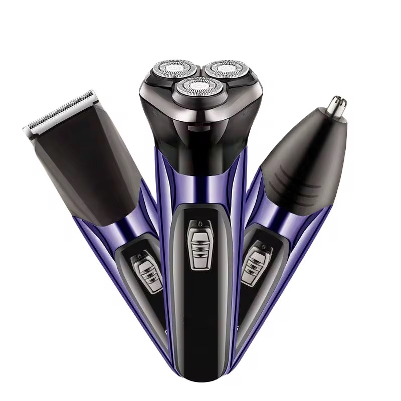 Rasoir électrique rechargeable 3-en-1 - Tondeuse barbe, nez, oreilles et rasoir rotatif de précision